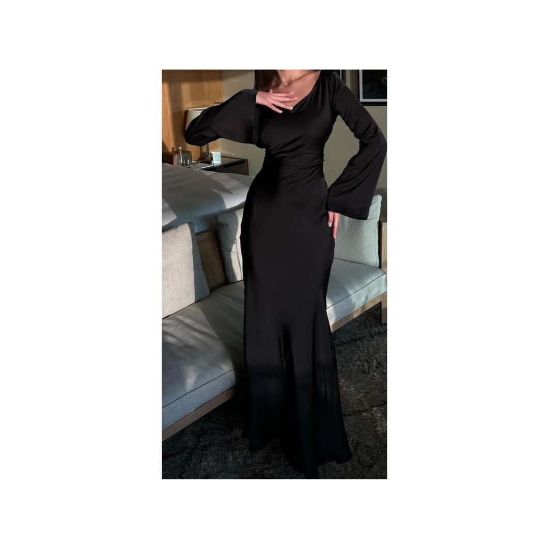 Delga Black Satin Long Dress