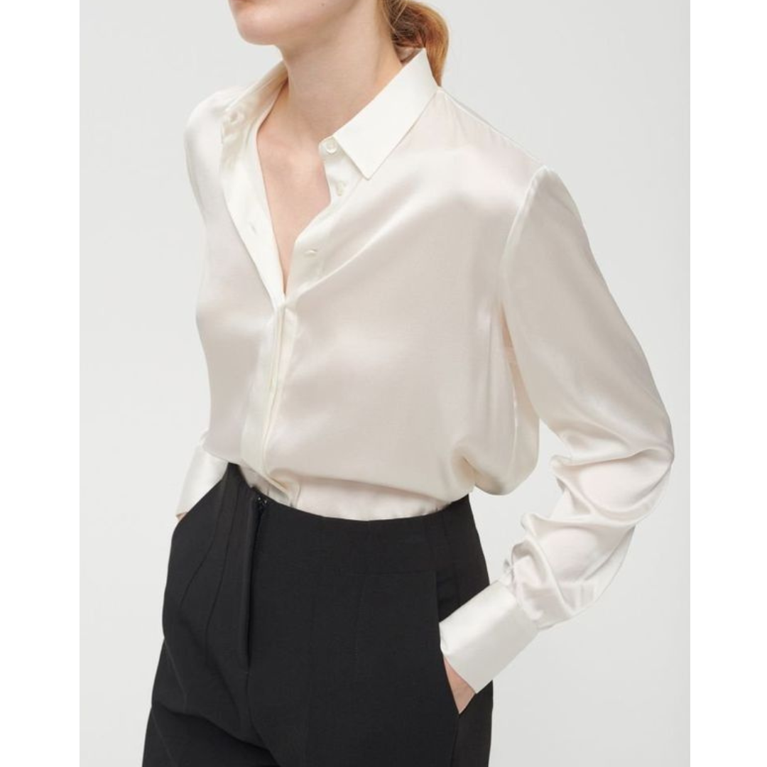 Delga Basic White Satin Shirt