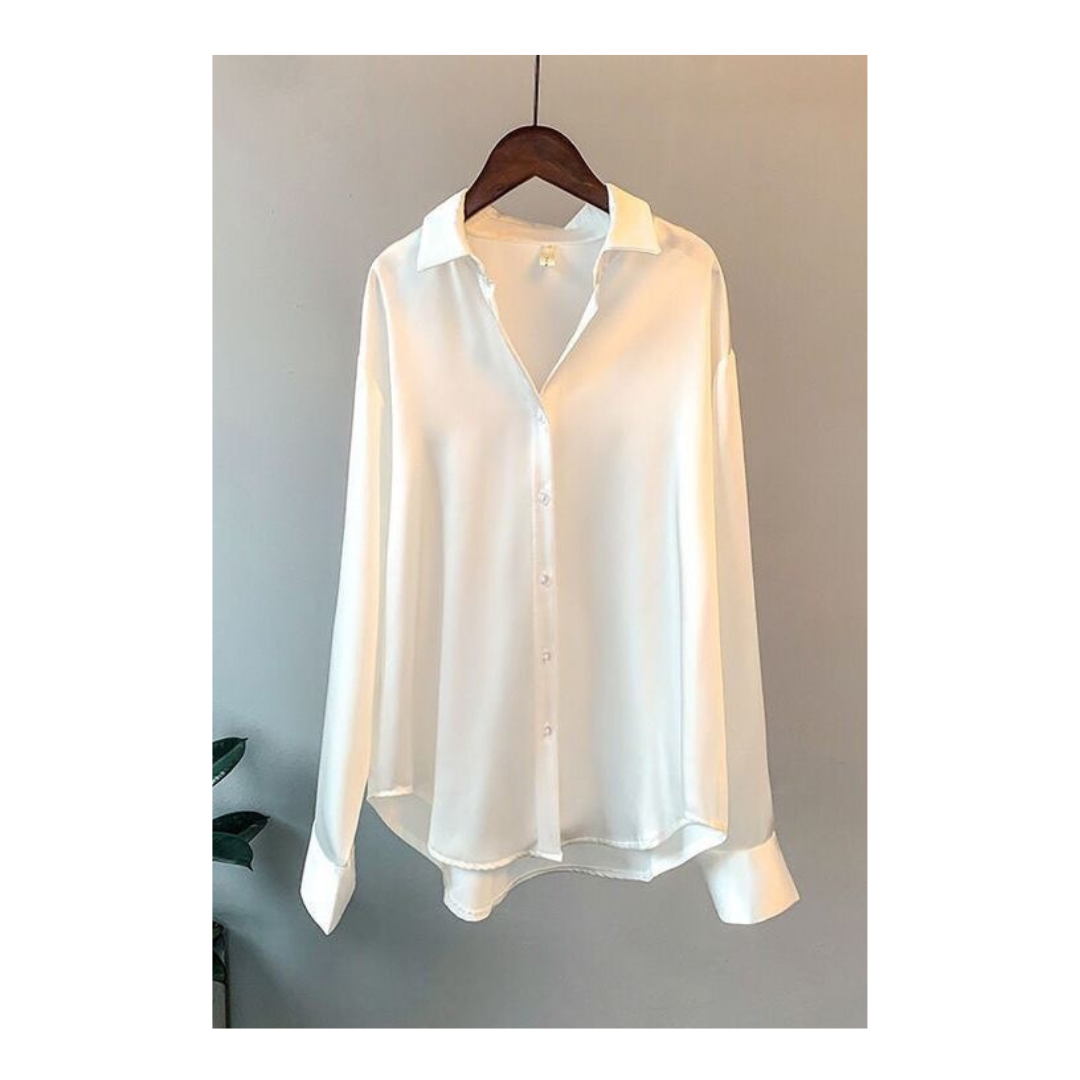Delga Basic White Satin Shirt