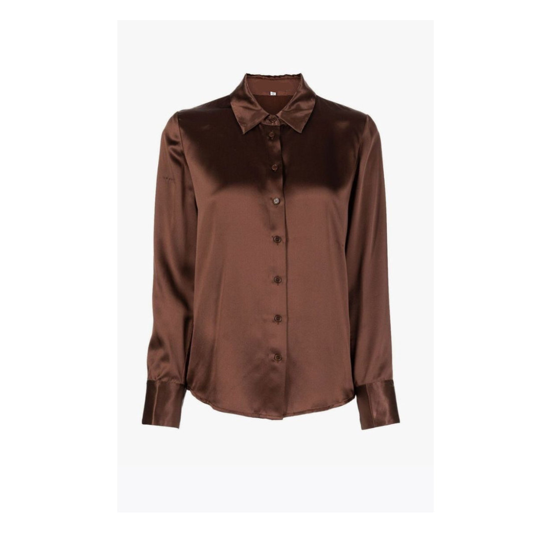 Delga Basic Brown Satin Shirt