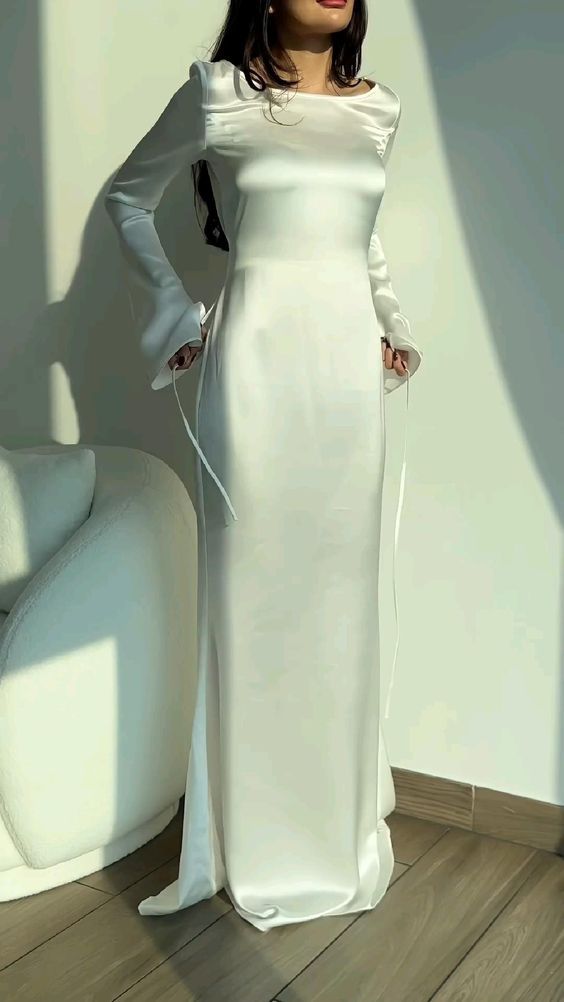 Delga Satin Long Dress with Adjustable Ties