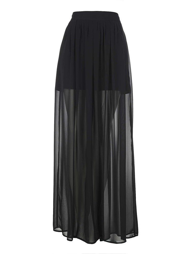 New Black Georgette Long Skirt